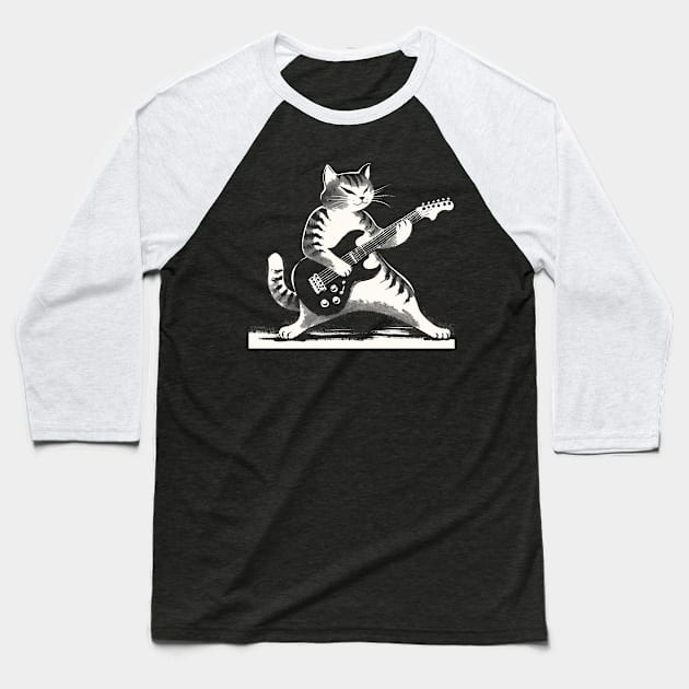 Electric Guitar Cat Rock Music Japan Style Funny Cat Baseball T-Shirt by KsuAnn